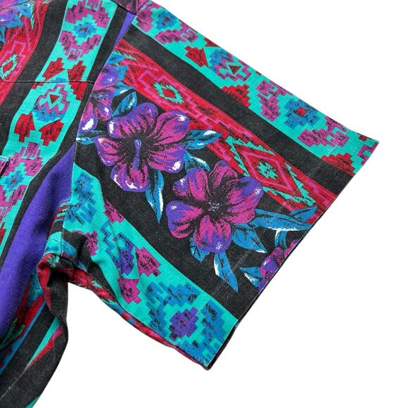 Vintage Wrangler Men Aztec Flower Short Sleeve Shirt Size Large Western Retro - Picture 9 of 10